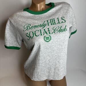 Mighty Fine Beverly Hills Social Club Tee Medium Gray Green Retro Y2K Style